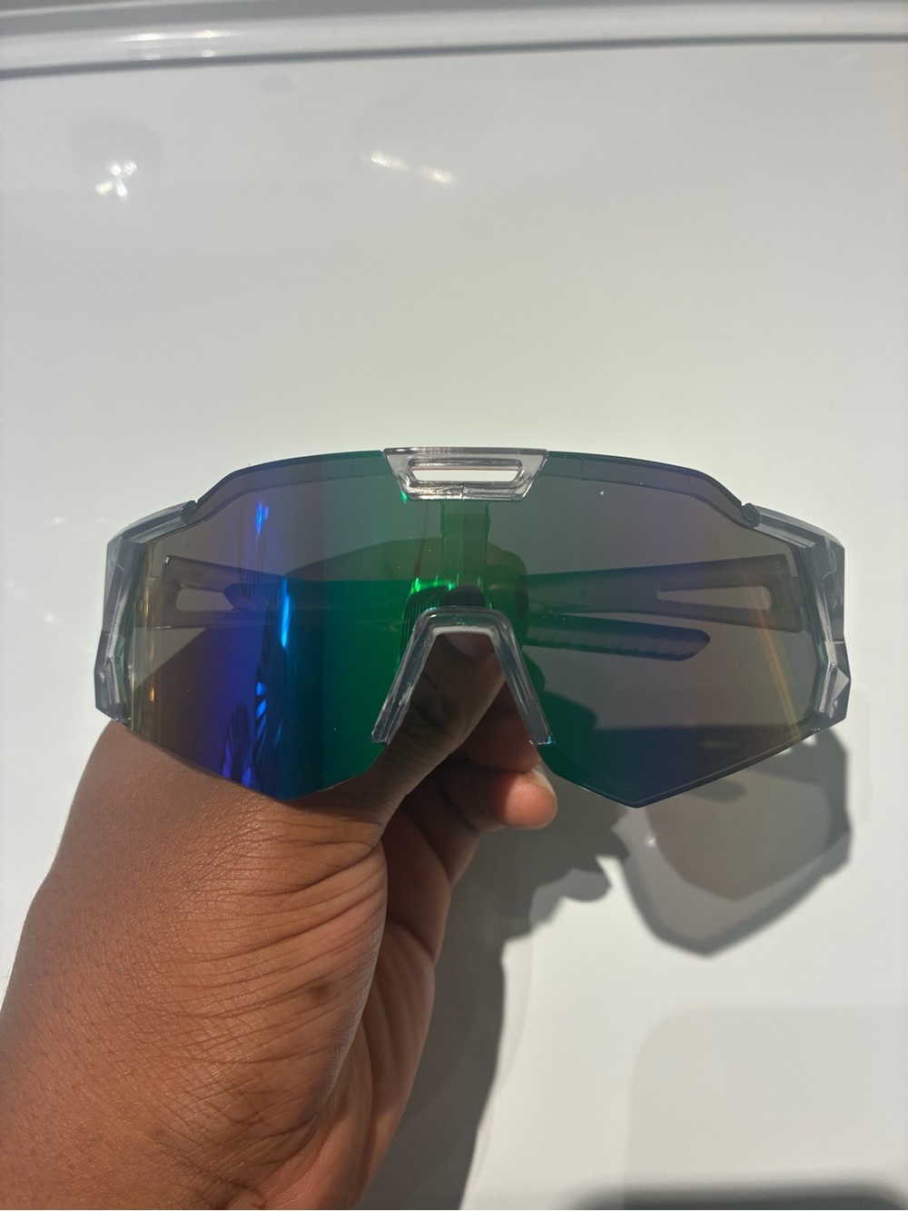 Clear Frame Sunglasses with Green Mirrored Lens - Unbranded